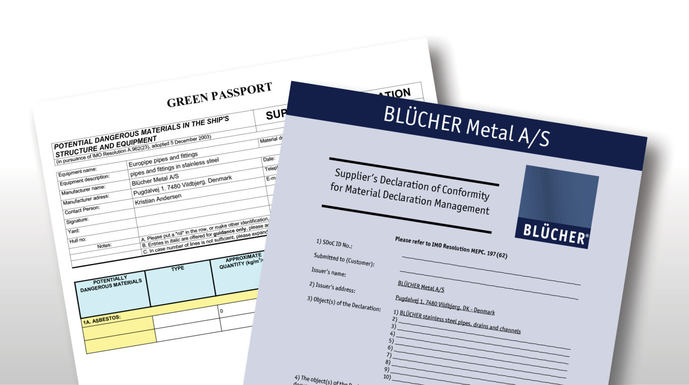 a green passport with an example of the blucher metal declaration form 