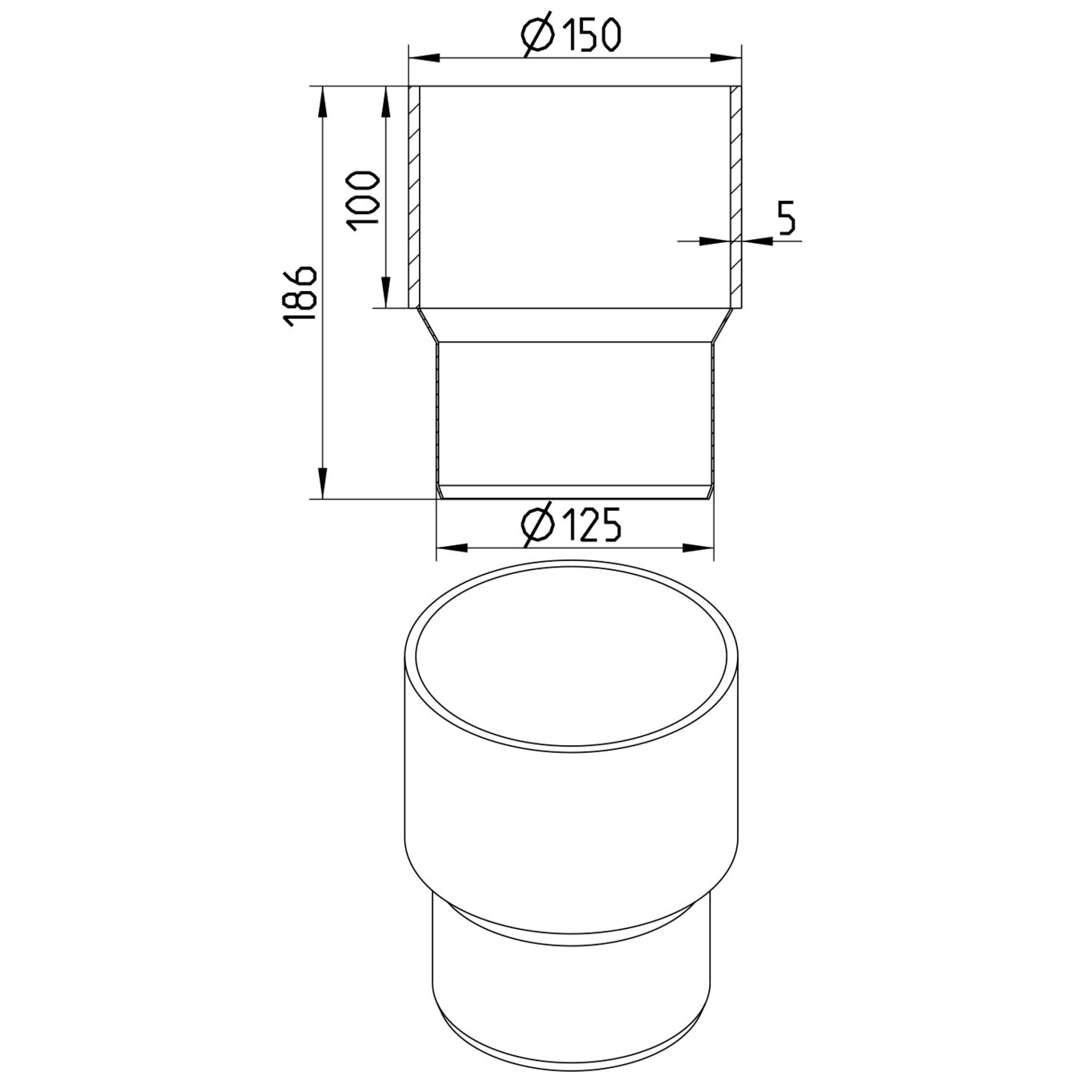 Line drawing of a penetration from the series Transition pipe-welding sleeve-steel.