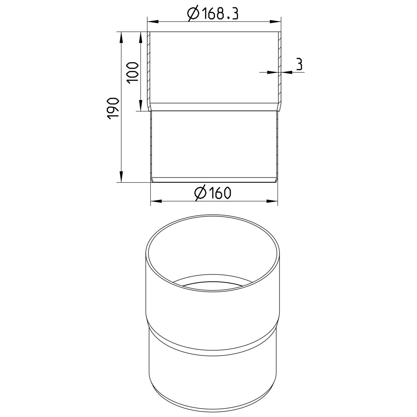 Line drawing of a penetration from the series Transition pipe-welding sleeve-steel.