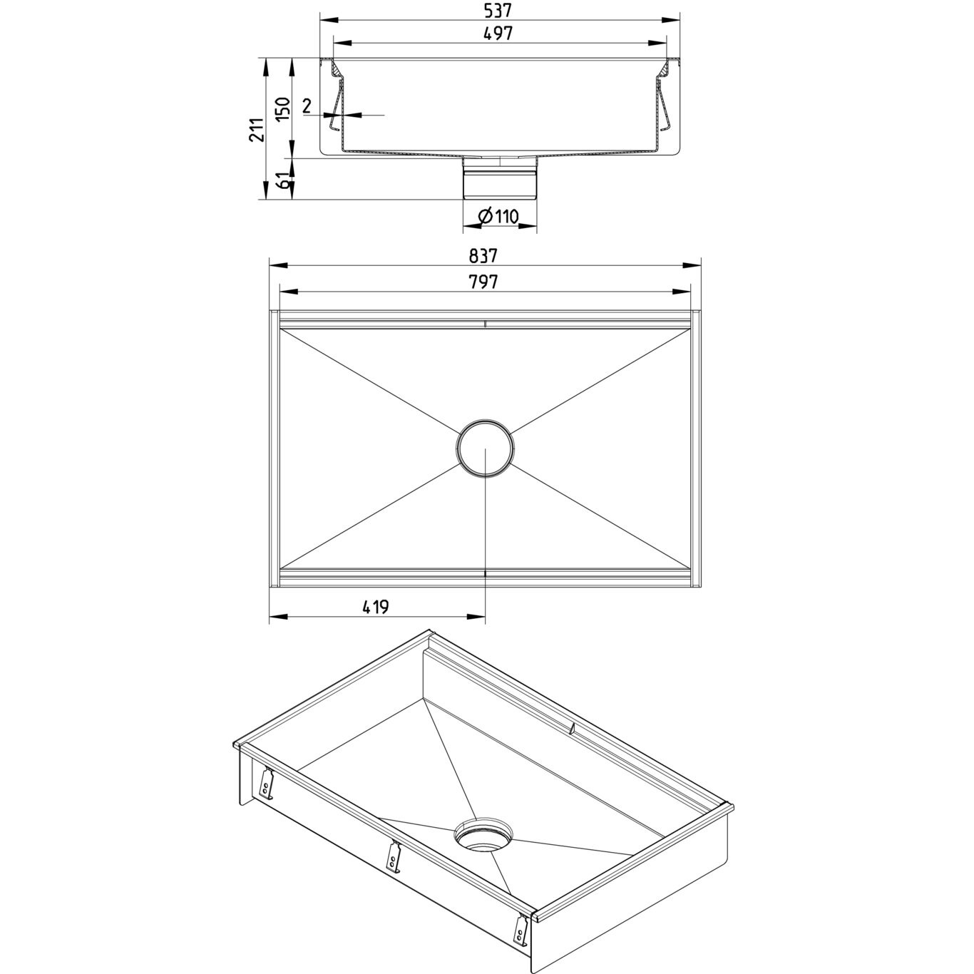 Line Drawing - Kitchen channel-No membrane