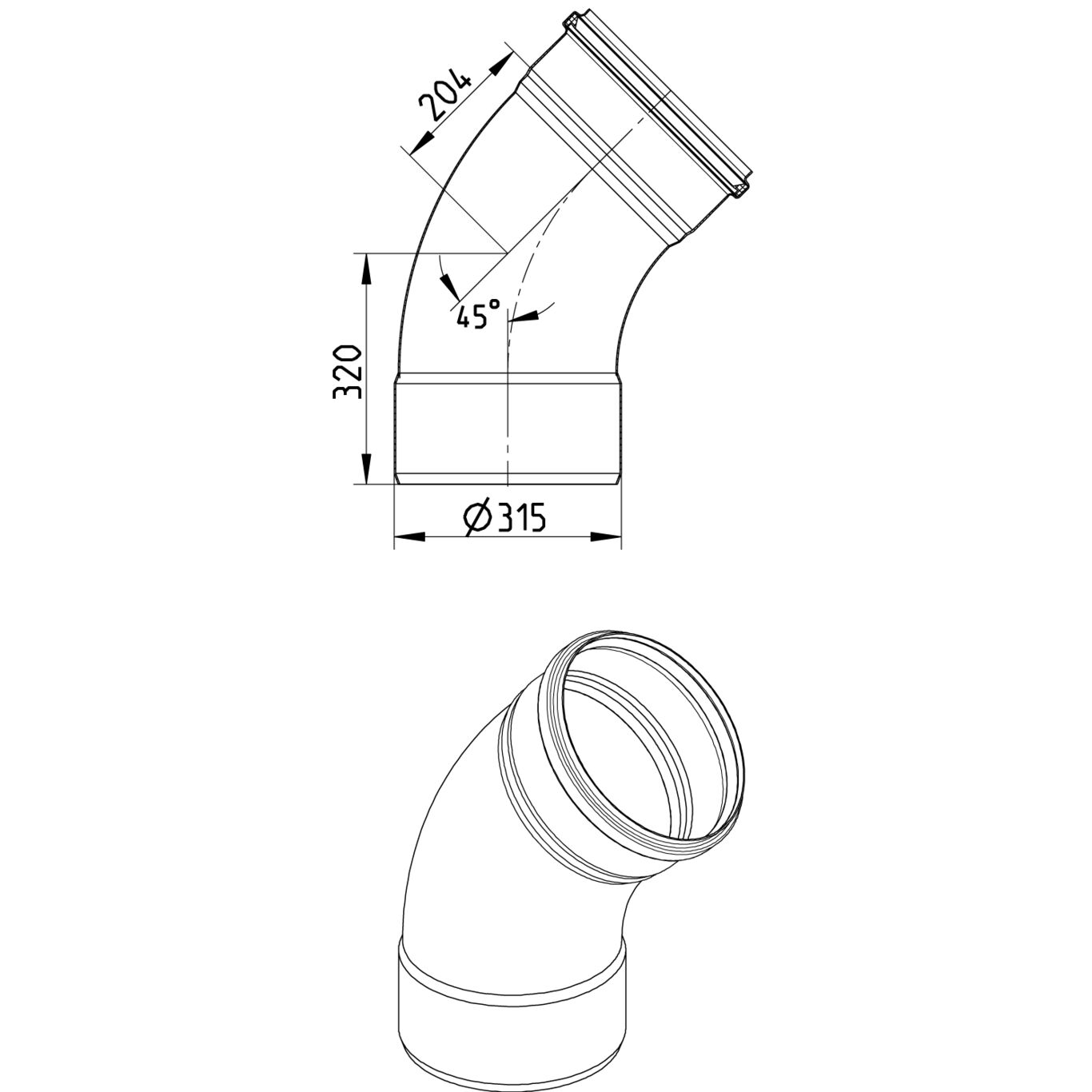 Line Drawing - Bend-45-large radius