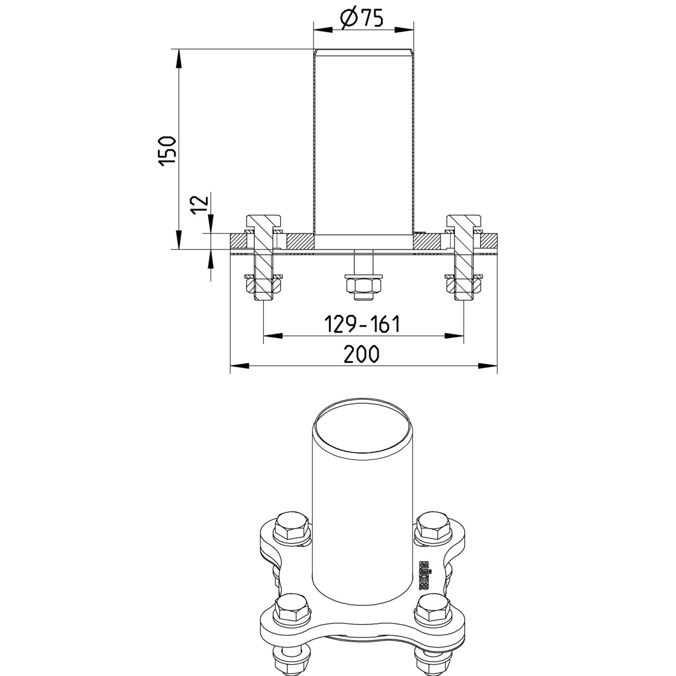 Line Drawing - Adaptor-flange-univeral