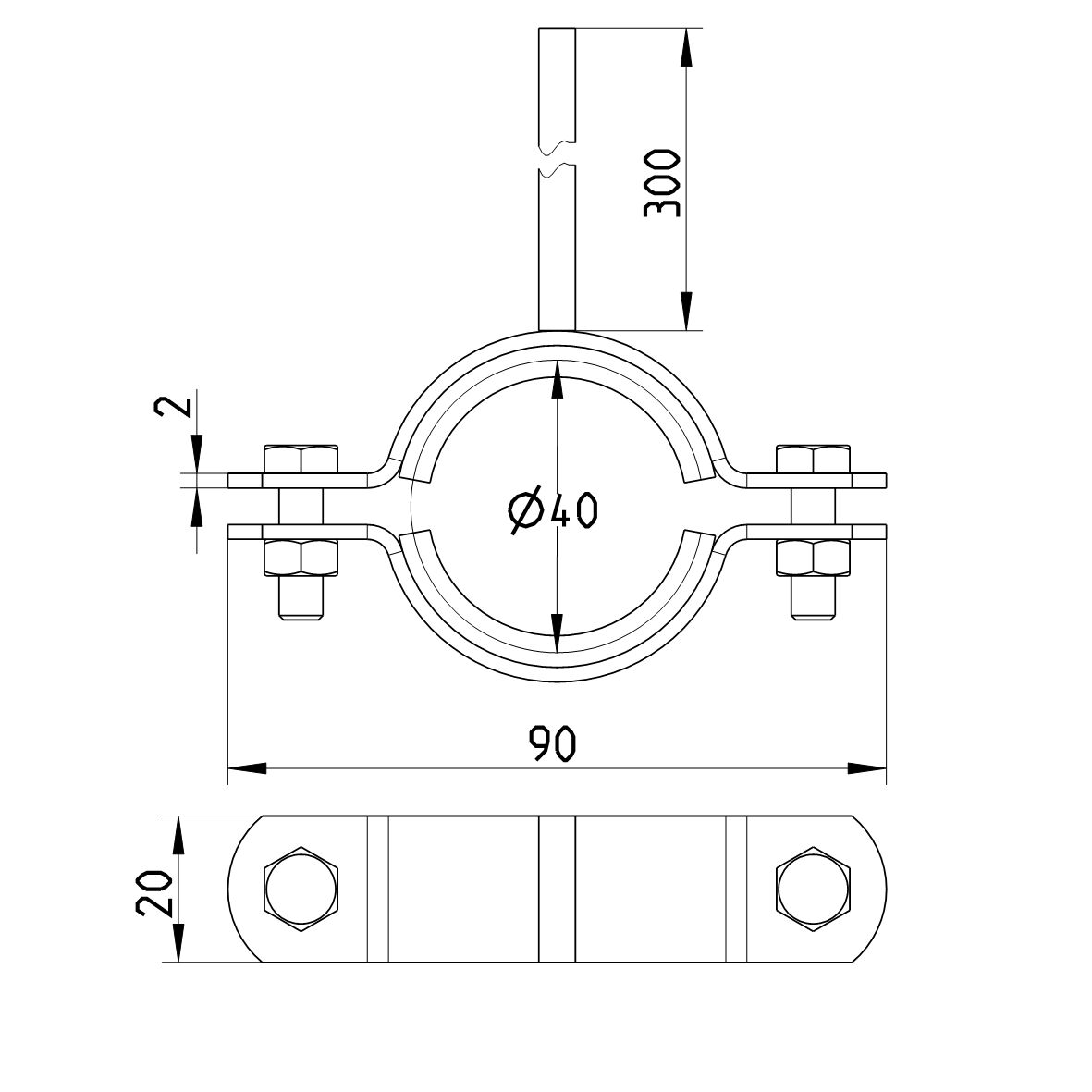 Line Drawing - Pipe hanger-EPDM-300mm rod