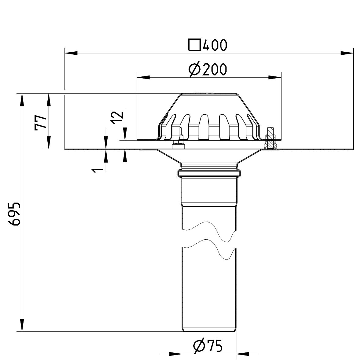 Line drawing of a drain from the series Drain for gravity-bitumen.