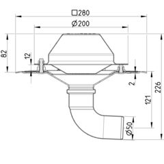 Line drawing of a drain from the series Drain for siphonic-single ply membrane.