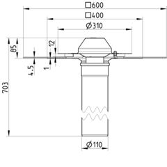 Line drawing of a drain from the series Drain for siphonic-bitumen collar.