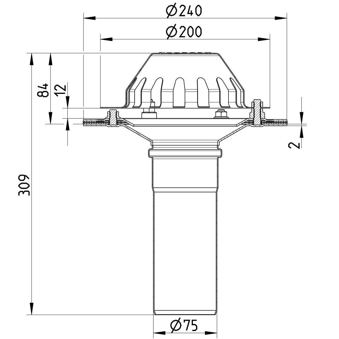 Line drawing of a drain from the series Drain for gravity-channels.