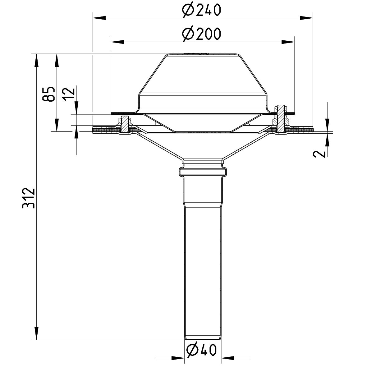 Line drawing of a drain from the series Drain for siphonic-channels.