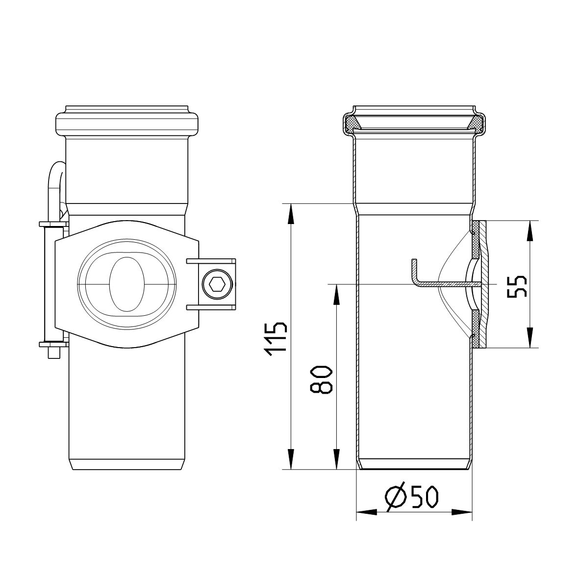 Line drawing of an access pipe from the series Straight pipe-access.