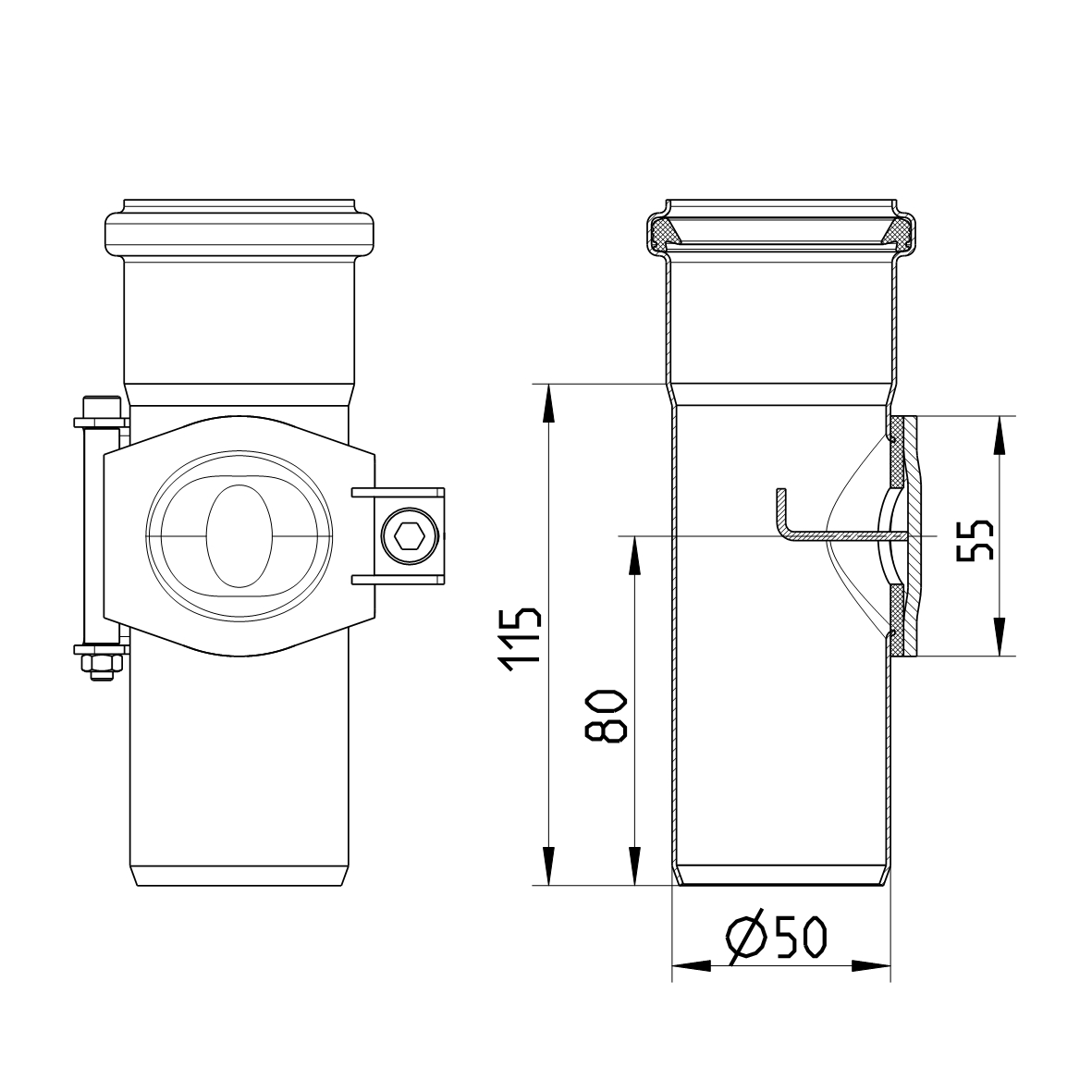 Line drawing of an access pipe from the series Straight pipe-access.